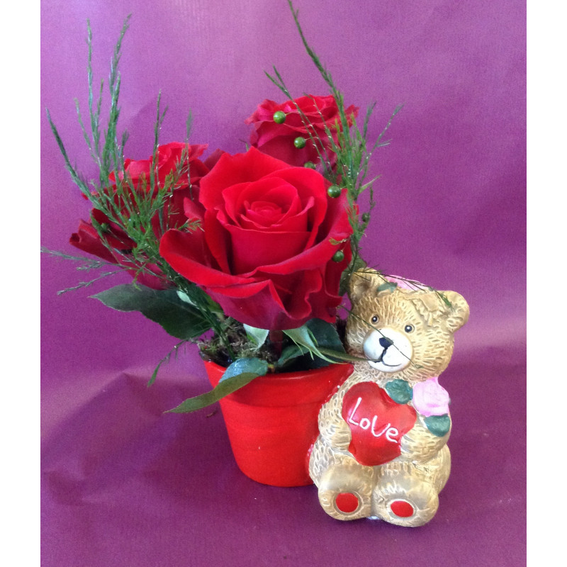 Nounours Amoureux et son Bouquet de Roses – Peluche Suteki