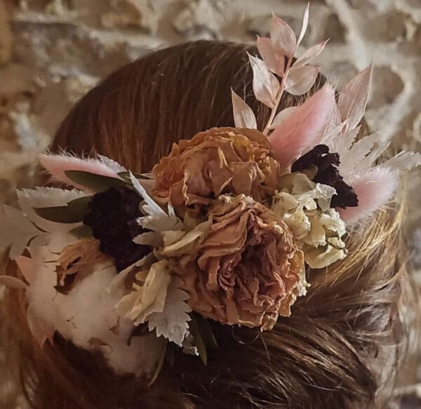 Peigne rose fleurs séchées – Image 2